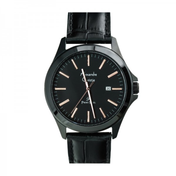 Alexandre Christie AC 1026 Full Black Rosegold Tick Leather Man MDLIPBARG Primo Steel